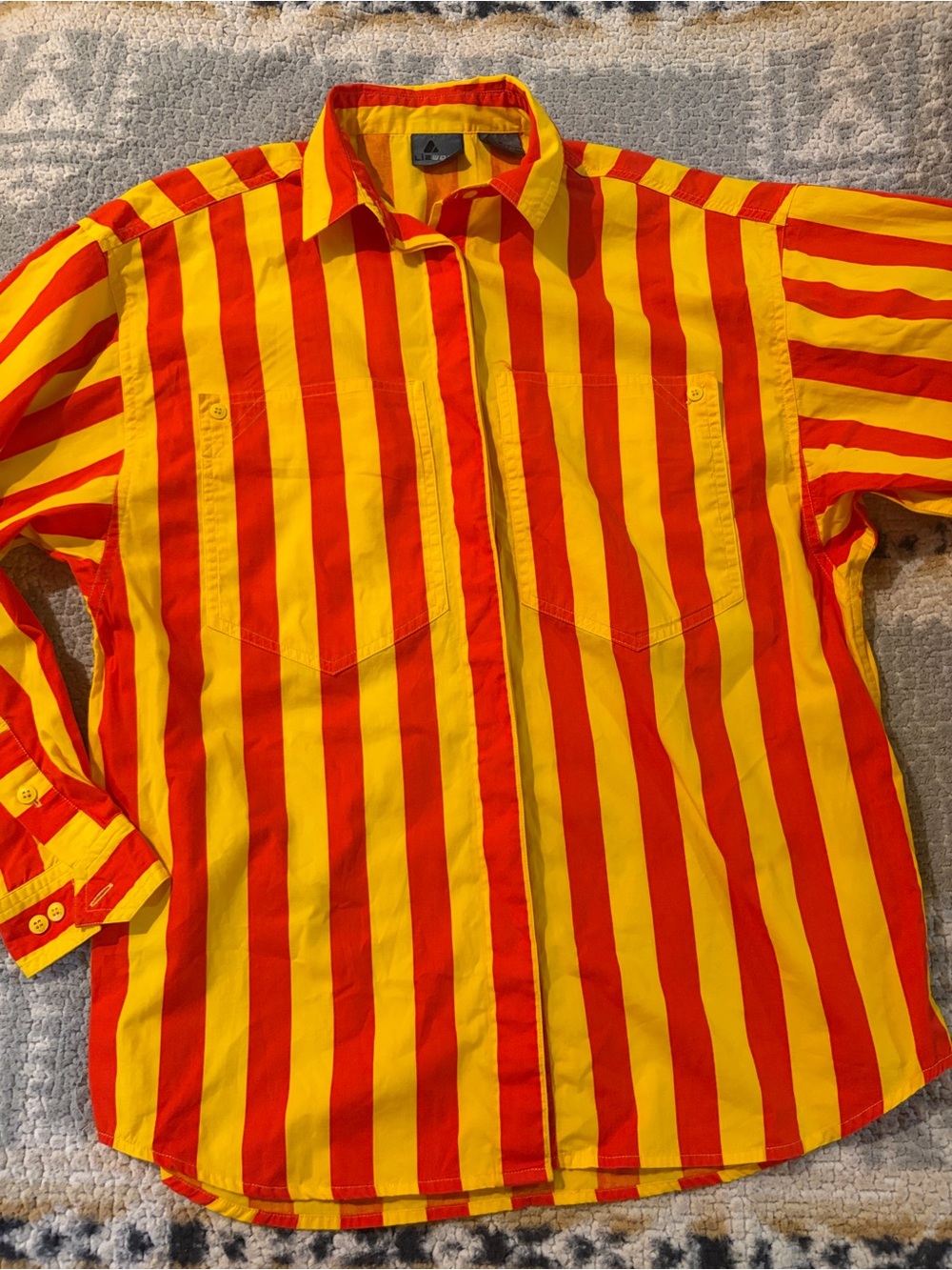 80’s Liz wear Women's Red & Yellow Striped Button-Down Shirt